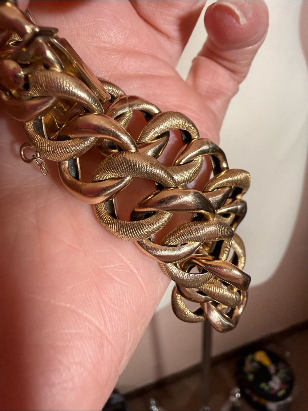 Vintage Winard 12K GF oversized rose gold yellow Gold wide Chain Bracelet 8in